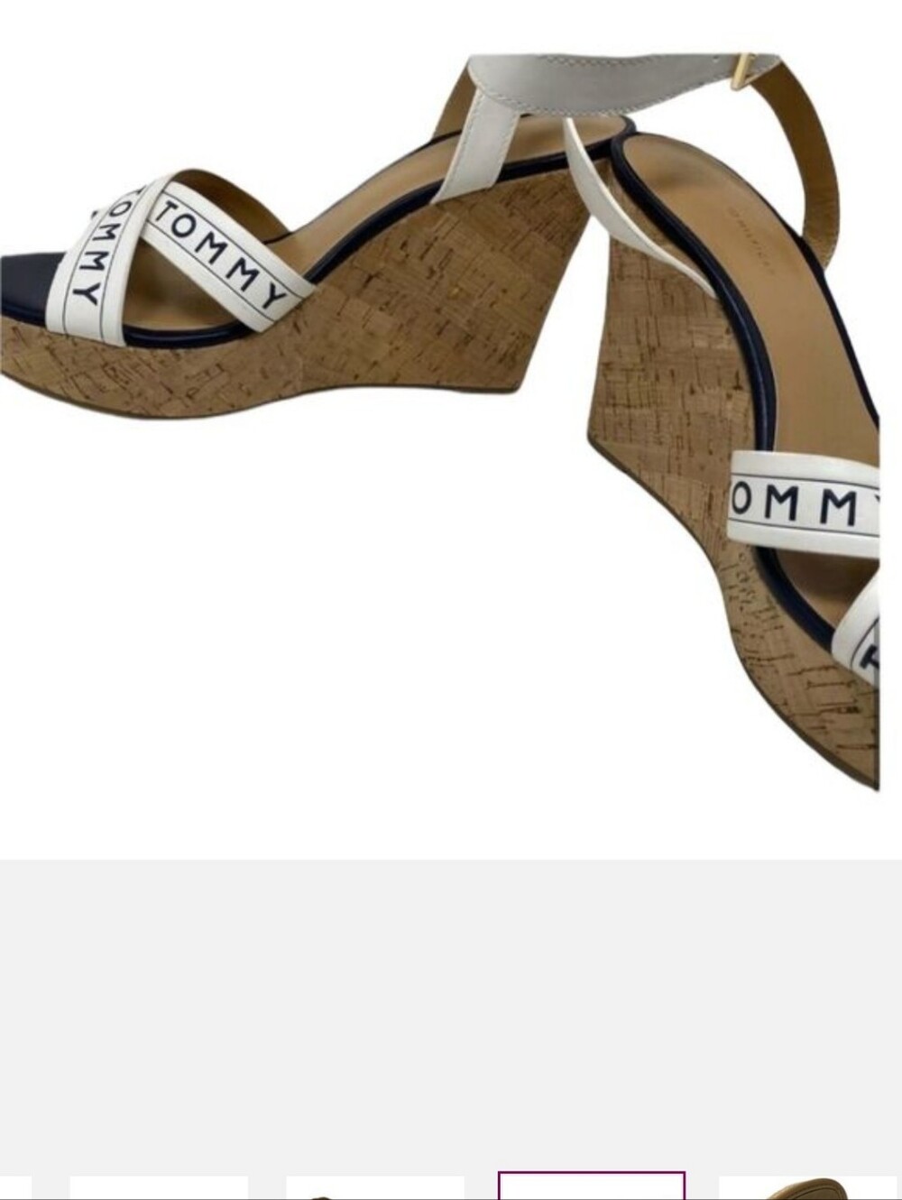 Tommy Hilfiger Sandals Womens 9.5 White Wedge Ankle Strap Buckle‎ Logo Open Toe - Picture 6 of 7